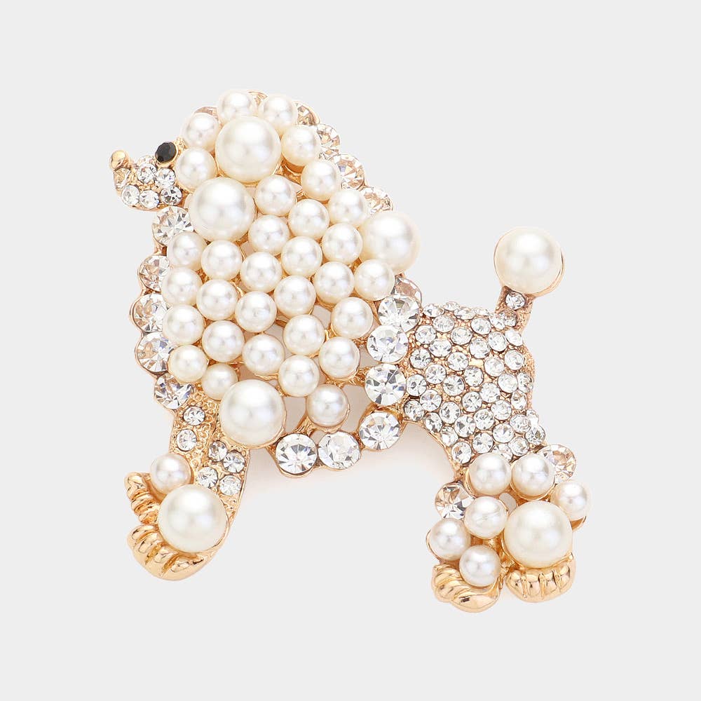 Ivory Pearl Standard Poodle Brooch